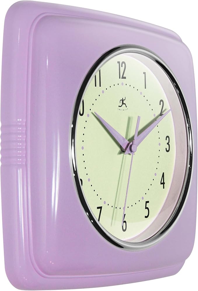 Infinity Instruments Square Retro Wall Clock, Lavender, 9.25"