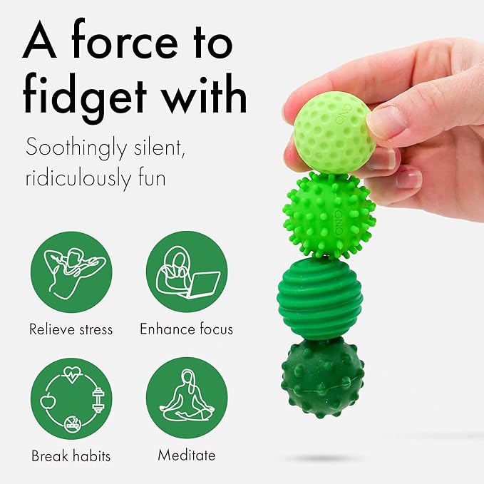ONO Signets – Silicone Magnetic Balls with Textured Dimples, Bumps, and Waves | Fun to Play with Fidget Toy for Adults | Help Relieve Stress, Anxiety, Tension (Emerald, Set of 8)