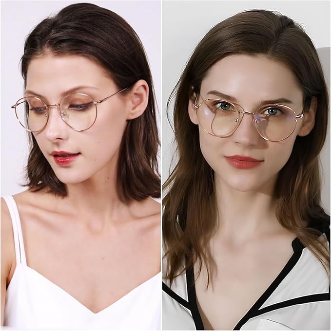 ANDWOOD Blue Light Blocking Glasses Women Men Small Face Computer Clear Bluelight Blocker Super Lightweight Metal Frame Round