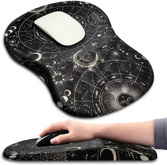 Hokafenle Ergonomic Mouse Pad Wrist Support with Massage Design, Wrist Rest Pain Relief Mousepad with Memory Foam&Non-Slip PU Base,Mouse Pads for Wireless Mouse (12x8 inch,Tarot Constellation)