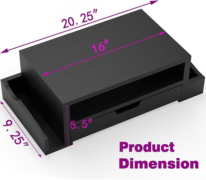 Simple Trending Monitor Stand Riser and Computer Wood Desk Organizer with Drawer and Pen Holder for Laptop, Computer, iMac, Black