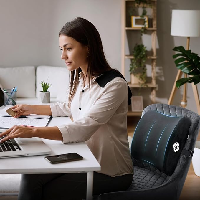 Samsonite Lumbar Support Pillow for Office Chair and Car Seat, Perfectly Balanced Memory Foam, Versatile Use Lower Back Cushion, Black Plush