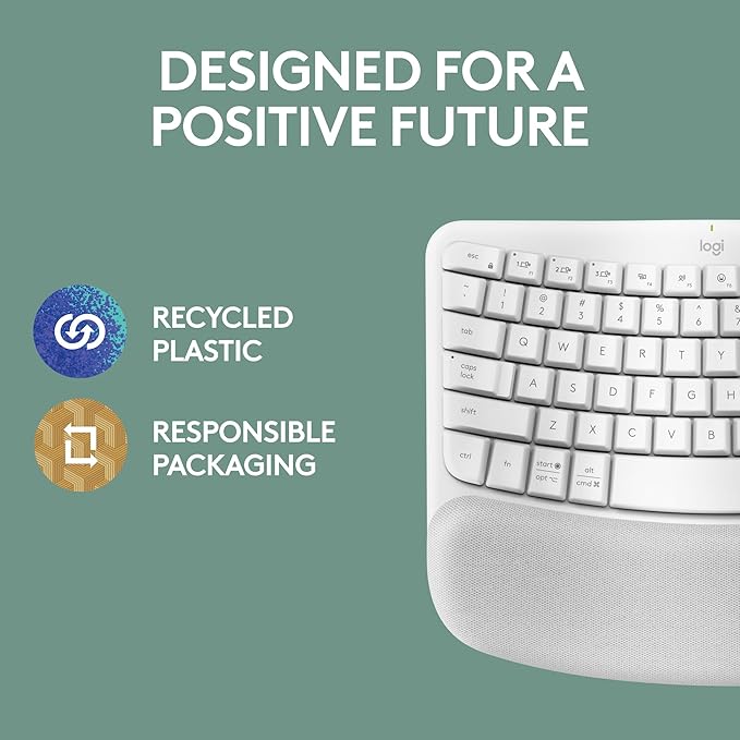 Logitech Wave Keys Wireless Ergonomic Keyboard with Cushioned Palm Rest, Comfortable Natural Typing, Easy-Switch, Bluetooth, Logi Bolt Receiver, for Multi-OS, Windows/Mac - Off White