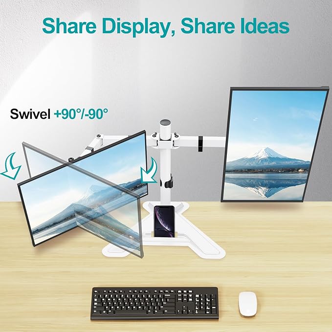 MOUNT PRO Dual Monitor Stand, Free-Standing Full Motion Monitor Desk Mount Fits 2 Screens up to 27 inches,17.6lbs with Height Adjustable, Swivel, Tilt, Rotation, VESA 75x75 100x100,White