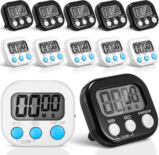 Xuhal 12 Pieces Digital Kitchen Timer Bulk, Small Magnetic Timers for Classroom, Digits Stopwatch Clock Timer for Cooking Baking Sports Games Office, Not Including Battery (Black,White)
