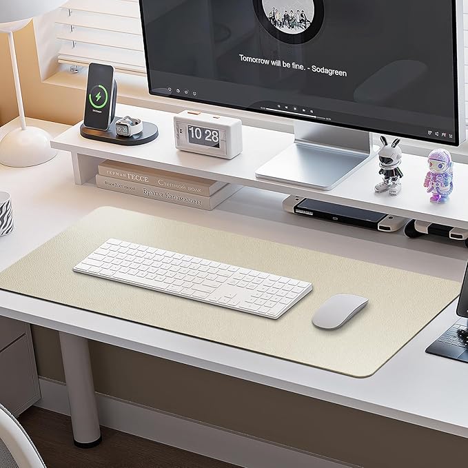 Boutilon Leather Desk Pad Protector,Non-Slip Mouse Pad,Laptop Desk Pad,Office Mouse Mat,Waterproof Leather Desk Blotter,Desk Writing Pad for Office and Home (L-Golden,35"x 17")