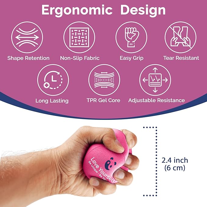 Mind & Body Stress Balls for Adults - Triple Density Squeeze Balls for Hand Therapy & Grip Strengthening - Stress & Anxiety Relief - Physical Therapy Support - Soft, Medium, Hard Gel Core