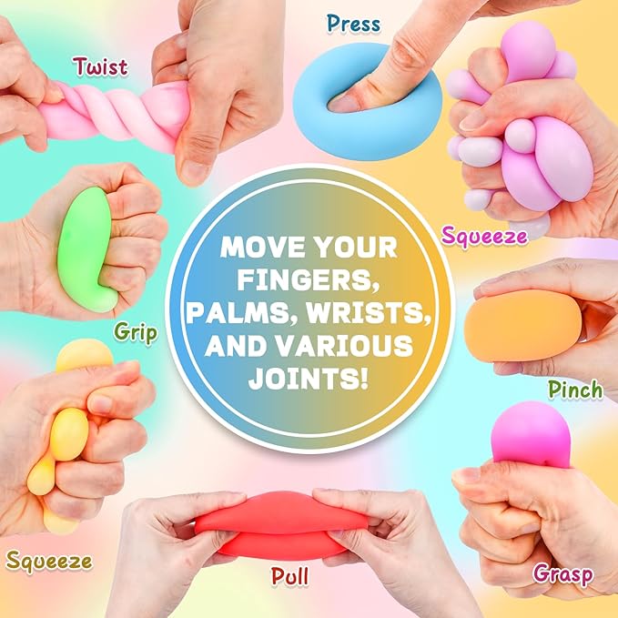 8 Pack Slow Rising Stress Ball,Stress Balls for Kids Adults,Stretchy Fidget Toys for Anxiety Relief,Hand Therapy Sensory Squishy Ball,Squishy Toys,Treasure Prize Box Toys for Kids Classroom