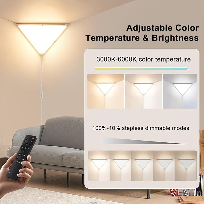Upgraded Corner Light with Remote, Stepless Dimmable LED Corner Lights for Living Room, 3000K/4000K/6000K Plug in Ceiling Lights with Switch, Overhead Light for Bedroom, Living Room,24W