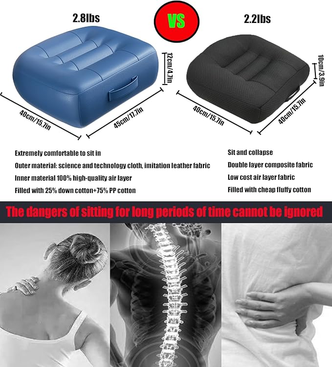 with Carry Handle Comfortable Cushion for Home Office Chair Pad Car Seat Cushion Effectively Increase The Field of View by 12cm/ 4.7in,and Lower Back Fatigue Relief (Navy Blue)