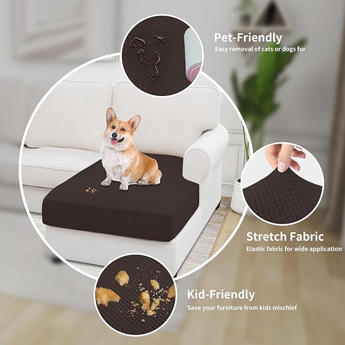 Easy-Going Stretch Sectional Couch Covers 1 Piece Chaise Lounge Slipcover L Shape Separate Cushion Couch Seat Chaise Cover for Both Left/Right Sectional Couch Chocolate