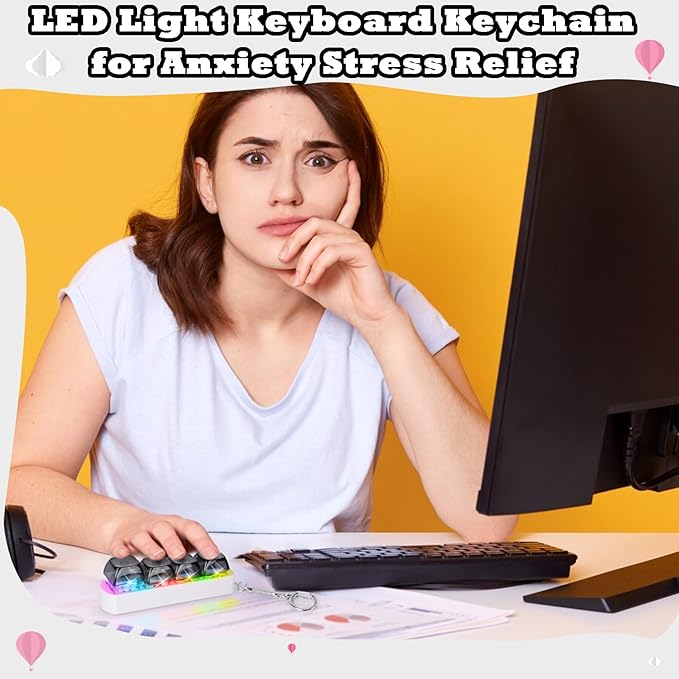 Keyboard Fidget Toy for Adults Keyboard Clicker with LED Light Keychain Fidget Stress Relief Sensory Toy