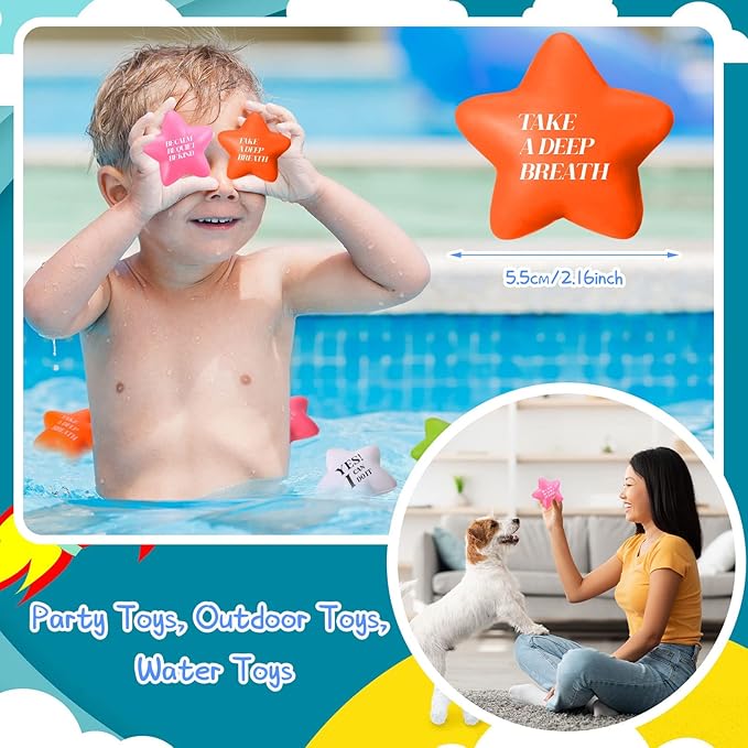 Kasyat 20 Pcs Star Stress Balls - 2.16" Motivational Squeeze Toys for Adults, Teens, Students & Party Favors