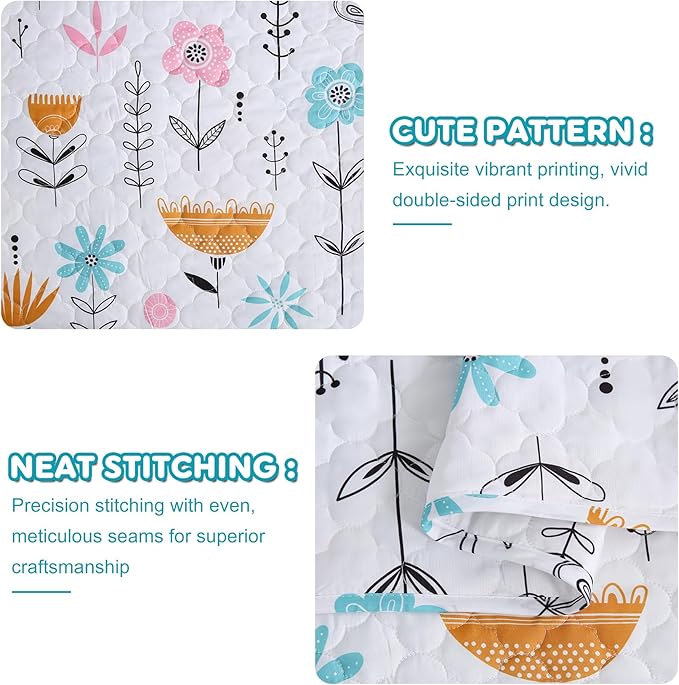 Girls Pink Floral Quilt Set Full Size Kids Bedding Sets Lightweight Summer Bedspread Soft Microfiber Breathable Bed Comforter All-Season