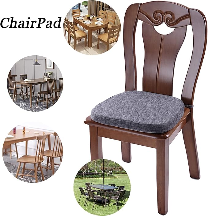 Chair Cushion with Ties for Dining Chairs - Memory Foam Non Slip Kitchen Chair Pad and Dining Seat Cushion with Machine Washable Cover Set of 4 [16.5 x 16.2 Inches] (Black Gray, 4)
