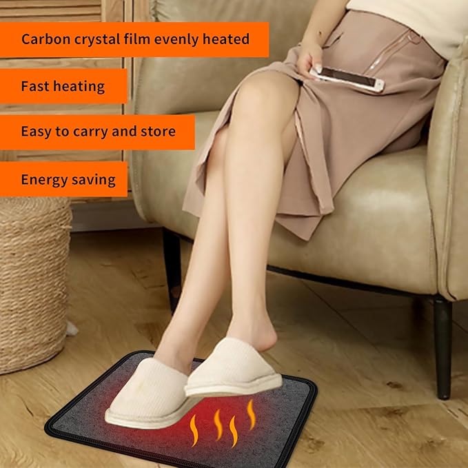 Electric Heated Floor Mats Under Desk, Heated Foot Warmer - 110v Toes Warming Heater for Office and Home (Black)