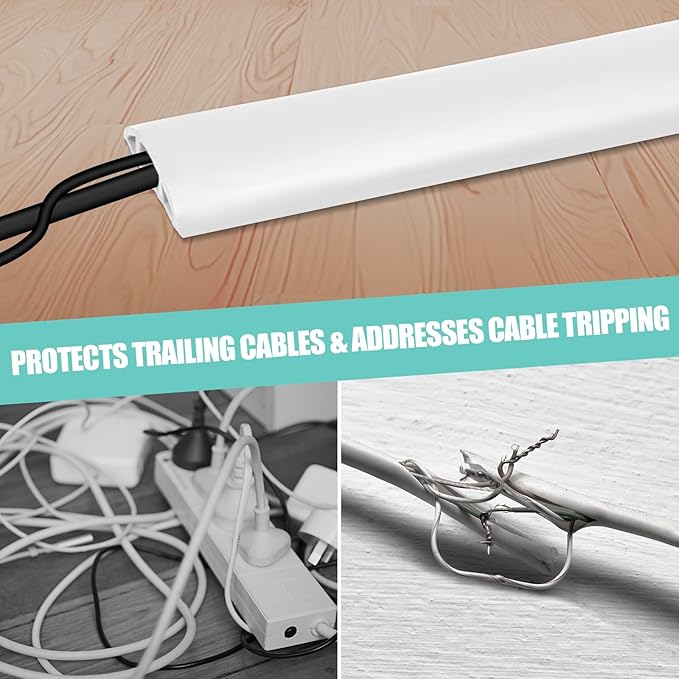 Floor Cord Cover Self Adhesive Cord Hider,10FT Cable Management, Extension Strip Protector for Wires, Prevent Cable Trips for Offices, Gyms, Exhibitions Cavity:0.51"(W) x 0.3"(H) White