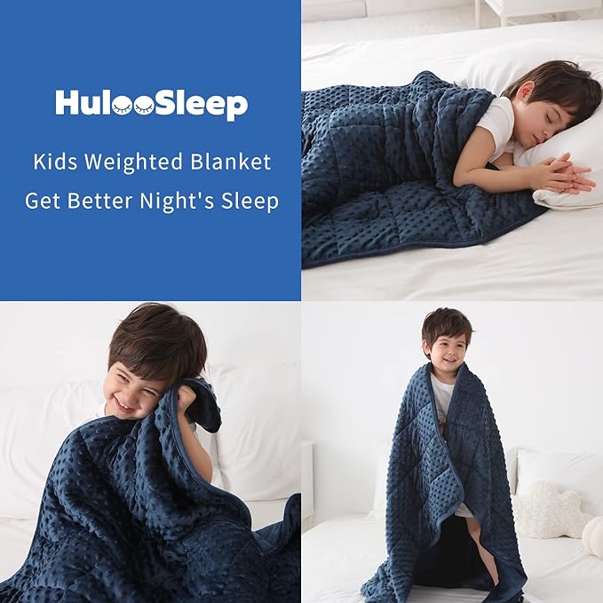 Kids Weighted Blanket Twin 7lbs (41"×60",Navy Blue) Breathable Soft Minky Weighted Throw Blanket for All Season,Heavy Blanket with Premium Glass Beads