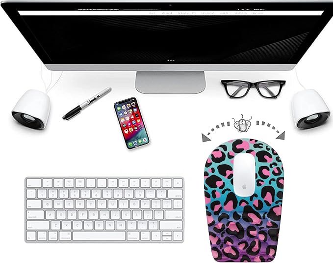 Ergonomic Mouse Pad Wrist Support,Upgrade Mousepad with Massage Design,Non-Slip PU Base Desktop Mouse Pads for Pain Relief, Computer, Office & Home,12 x 8 in（F-Purple Leopard）