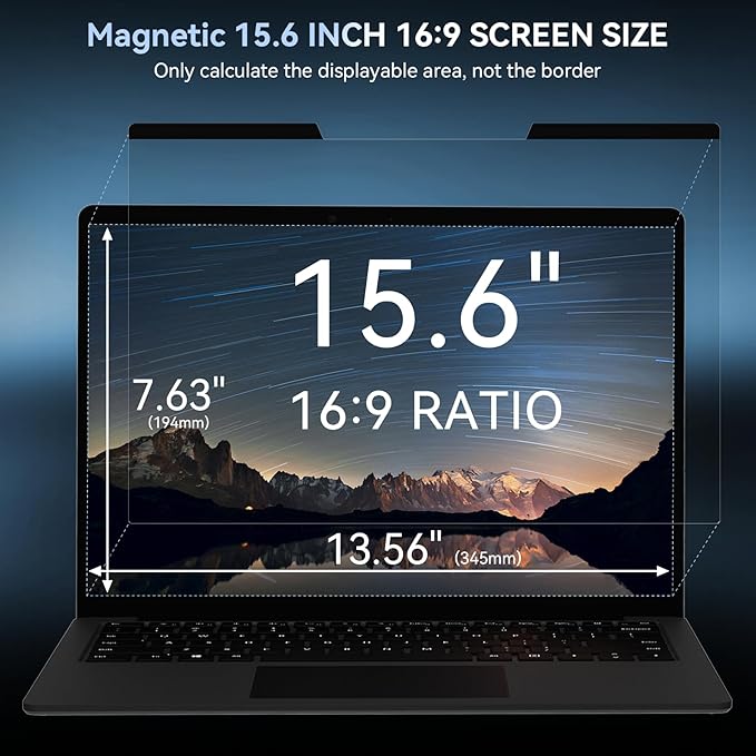 Mamol Magnetic Laptop Privacy Screen 15.6 inch ,16:9 Aspect Removable Anti Glare Protector Blue Light Privacy Screen Filter,Filter Shield Compatible with HP/Dell/Acer/Asus/Samsung/Lenovo/Thinkpad Envy