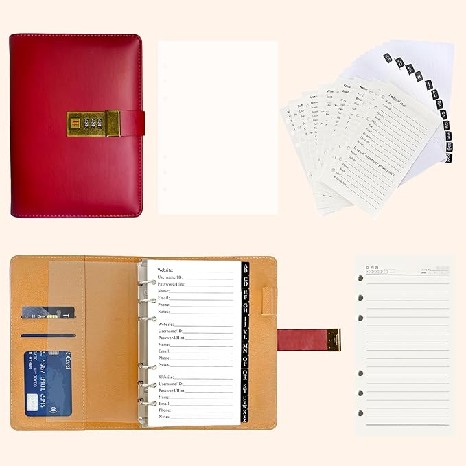 BTSFTOGET Small Password Book with Alphabetical tabs. 316 Pages Lockable Password Keeper Journal Notebook for Computer & Website Logins, RED Leatherette Hardcover, 7.5in x 5.5in