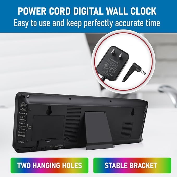 TXL16.5 Digital Wall Clock Large Display, LED Wall Clock RGB Color Changing, Count Up/Down Timer Clock with Remote Control, Adjustable Brightness Alarm Clock for Home, Office, Gym, Elderly, Auto DST