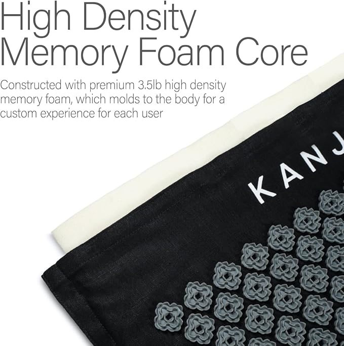 Kanjo Acupressure Mat and Pillow Set for Back Pain Relief & Neck Pain Relief, with Pressure Points for Muscle Pain Relief with Travel Bag - Black XL