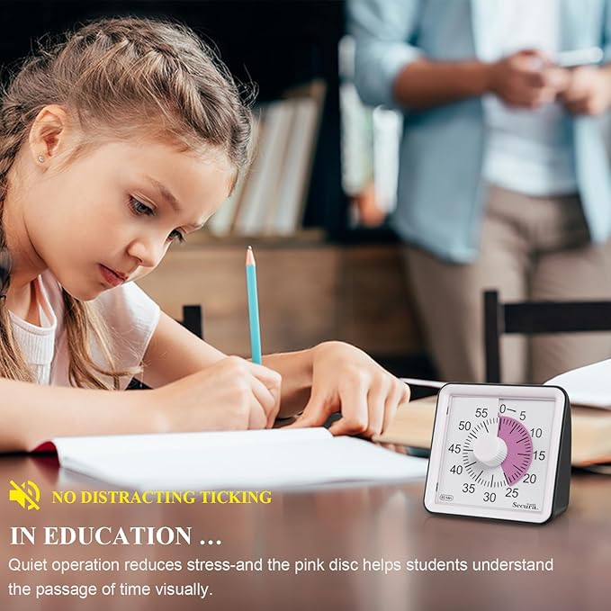 Secura 60-Minute Visual Countdown Timer for Kids & Adults, Classroom Time Management Tool (Pink & Black)
