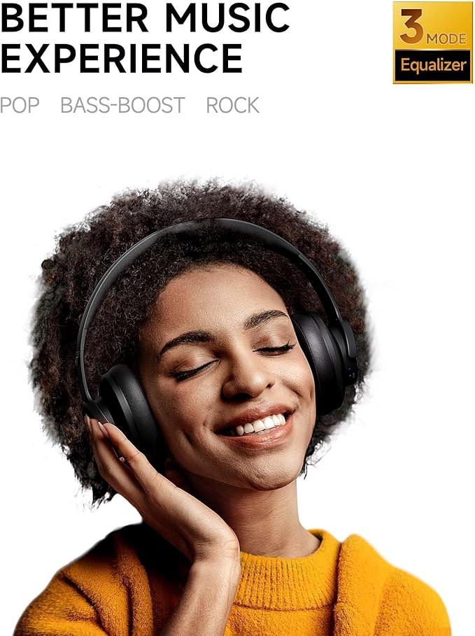 Picun B8 Bluetooth Headphones, 120H Playtime Headphone Wireless Bluetooth with 3 EQ Modes, Low Latency, Hands-Free Calls, Over Ear Headphones for Travel Home Office Cellphone PC Black