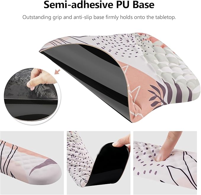 Mouse Pad Wrist Support, 2 in1 Keyboard Wrist Rest+ Ergonomic Mouse Pad, Non-Slip Wrist Rest for Computer Keyboard, Made Easy Typing & Relieve Wrist Pain（Leaf