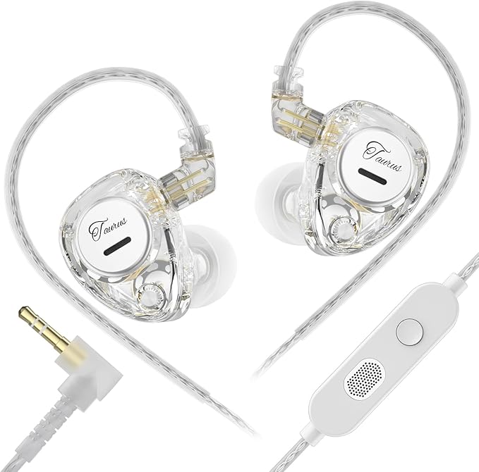 KZ Taurus in Ear Monitor IEM Earbuds, Dual 8mm Dynamic Drivers for Powerful Bass in Ear Headphones, Comfortable Fit iems for Gaming, 2-Pin Gold-Plated Wired Earbuds for Singers (Clear, with Mic)