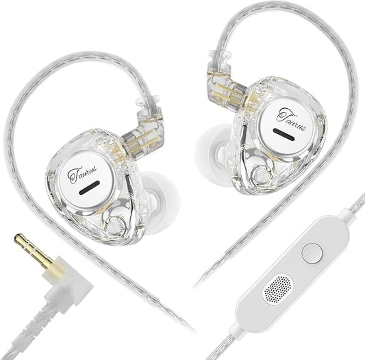 KZ Taurus in Ear Monitor IEM Earbuds, Dual 8mm Dynamic Drivers for Powerful Bass in Ear Headphones, Comfortable Fit iems for Gaming, 2-Pin Gold-Plated Wired Earbuds for Singers (Clear, with Mic)