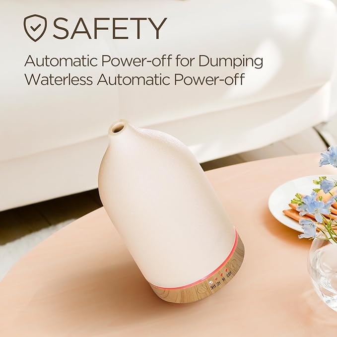 BOXING Essential Oil Diffuser, 3 in 1 Aromatherapy Diffusers for Home Large Room, 7 Colors of Night Light and Quiet for Bedroom, Fragrant Scent & Ceramic Gift Idea, Timer, Auto Shut-Off, 100ML, White