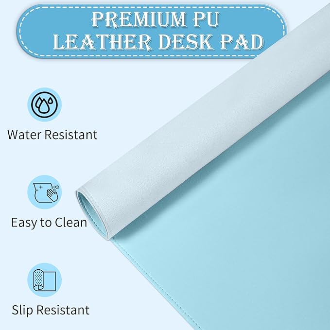 Large Desk Mat 35.4" x 17", PU Leather Desk Pad Protector, Non-Slip Large Mouse Pad for Desk, Waterproof Computer Desk Mat, Office Desk Pad for Keyboard Mouse, Desk Writing Mat (Sky Blue)
