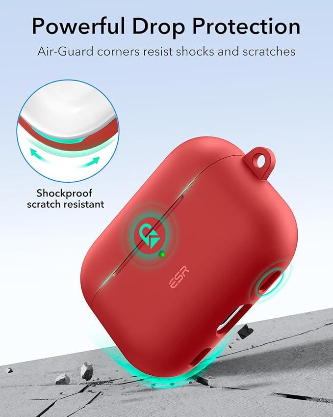 ESR for AirPods Pro 2 Case, Compatible with Airpods Pro 2nd Generation Case (2023/2022/2019), Compatible with MagSafe, Magnetic Lid Lock, Full Drop Protection, Red