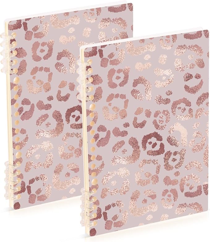 senya Spiral Notebook Ruled 2 Pcs, Leopard Rose Gold Journals for Study and Notes 60 Pages with Durable Hardcover