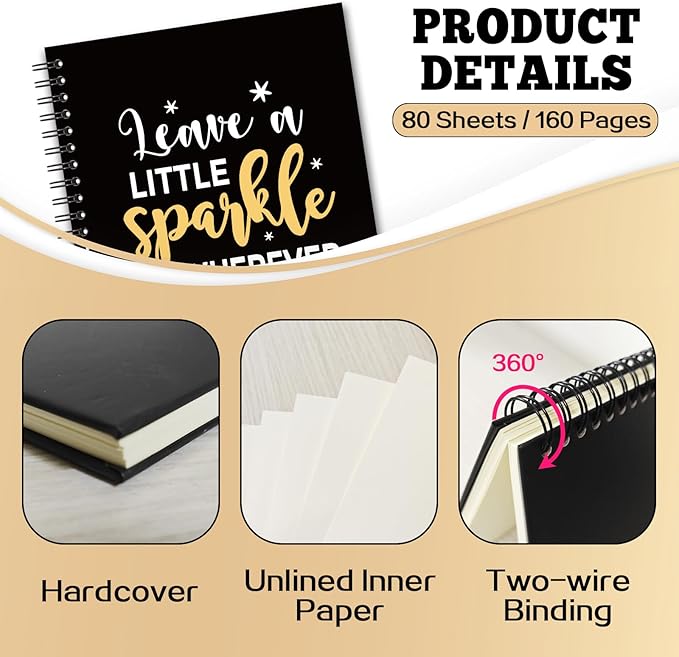 YAZMEEN Inspirational Blank Spiral Notebook（160 Pages） Leave A Little Sparkle Wherever You Go Hardcover Sketchbook Coworker Appreciation Gifts Funny Notebook Birthday Gifts for Colleague Best Friend