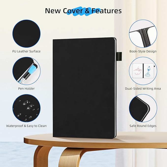 AGM Portable White Board Dry Erase Notebook, 8.4" x 6" Double Sided Folding Whiteboards with 3 Pens, Small Travel Dry Erase Board Skin-Friendly Material for Study, Meeting, Planning, Dark