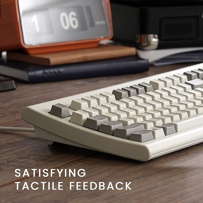 Perixx PERIBOARD-106M, Wired Performance Full-Size USB Keyboard, Curved Ergonomic Keys, Classic Retro Gray/White Color, US English Layout
