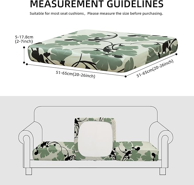 8Pcs Stretch Patio Cushion Covers Outdoor Cushion Cover, Jacquard Stretch Cushion Covers, Cover Replacement, Outdoor Sofa Covers, Washable Furniture Couch Cushion Cover (Green Vine)