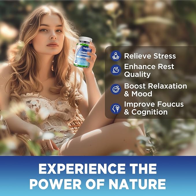 L-Theanine Gummies, l'theanine 400mg with Ashwagandha, GABA, 5HTP,L-Theanine Chewable Supplement for Relax, Zzz & Focus Support, Vegan, Lemon Flavor, 60 Counts