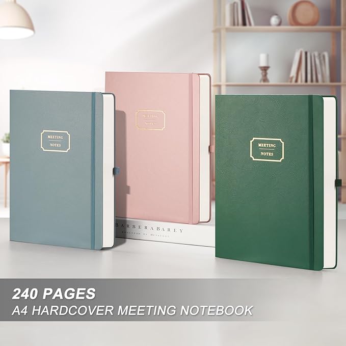 EMSHOI Meeting Notebook for Work with Action Items - 240 Pages A4 Large Project Planner Agenda Organizer Work Notebook for Women Men Office Business, PU Leather Hardcover, 8.5" x 11", Dark Green