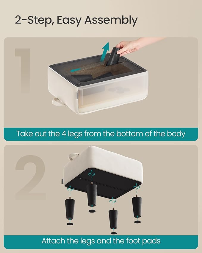 SONGMICS Foot Stool with Legs, Small Footstool Ottoman, Velvet Seat with Thick Cushion, for Living Room, Bedroom, Entryway, 330 lb Weight Capacity, Cream White ULOM501W01