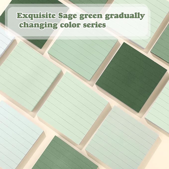 24 Pcs Sage Green Sticky Notes 1680 Sheets Sage Green Office Supplies 3 x 3 Inches Pastel Self Stick Note Pads for Teacher Women Gift Office School Bible Journaling Planner (Lined)