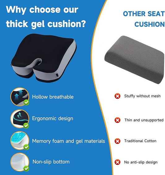 Gel Seat Cushions for Office Chairs Wheelchair Cushion for Long Sitting Back Pain，Memory Foam Seat Car Computer Desk Chair Cushion，Coccyx Cushion for Tailbone Pain Relief Office Chair Butt Pillow