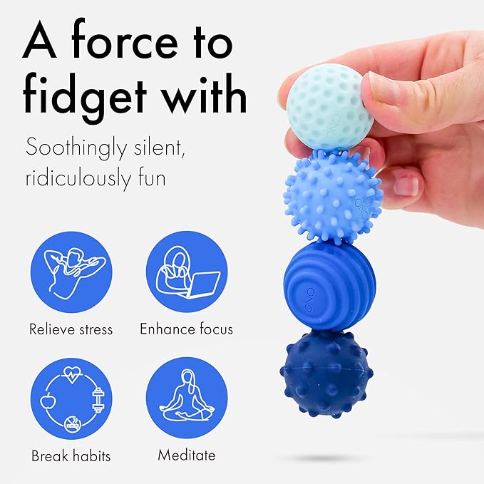 ONO Signets – Silicone Magnetic Balls with Textured Dimples, Bumps, and Waves | Fun to Play with Fidget Toy for Adults | Help Relieve Stress, Anxiety, Tension (Sapphire, Set of 8)