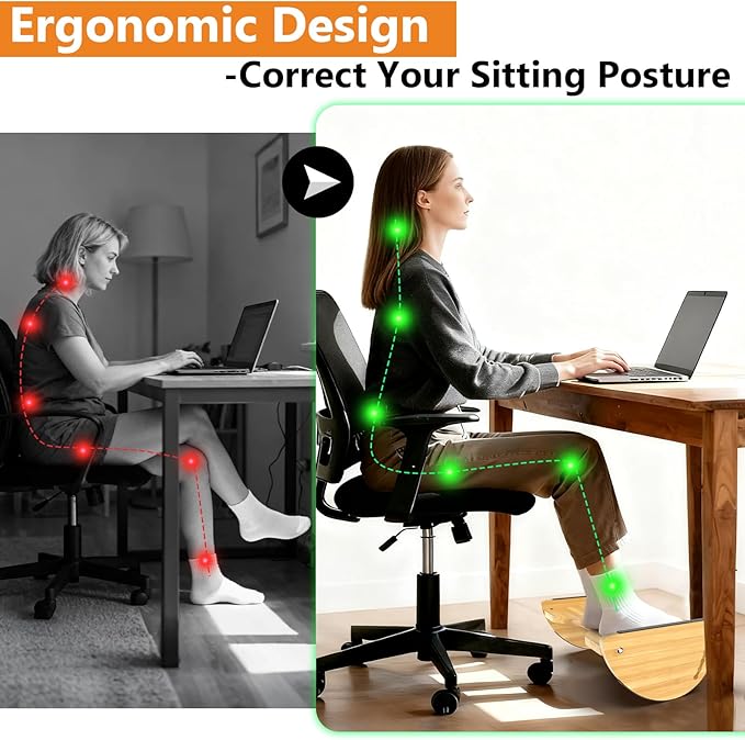 Bamboo Foot Rest for Under Desk at Work - Reversible Rocking Desk Footrest 2-in-1 with 6 Adjustable Heights, Ergonomic Foot Rest Under Desk with Anti-Slip Surface for Home, Office and Gaming