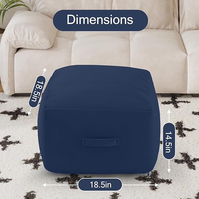 MeMoreCool Square Stuffed Pouf Ottoman Foot Rest, Floor Pouf Foot Stool with Foam Chunk Filling, Soft Stuffed Ottoman Footrest for Living Room, Navy