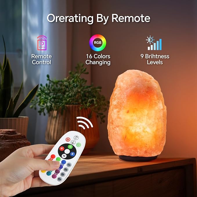 Himalayan Salt Lamp - 9-11 Inch 11-15 lbs, Natural Pink Salt Rock Lamp with Remote Control, 16 Color-Changing LED, USB-Powered Night Light for Home, Office, Bedroom, Yoga Decor