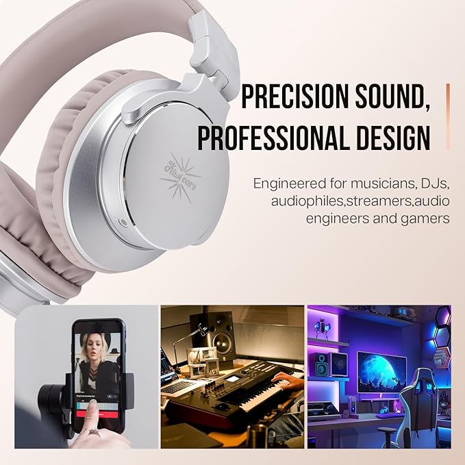 Linsoul Kiwi Ears Division Over Ear Headphone,40mm Dynamic Driver Monitoring Headphones,Wired Gaming Headphones,DJ Head Phones for Professional Musicians Engineers (Silver)